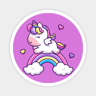 Cute Unicorn With Rainbow Cartoon Magnet